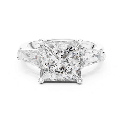 4 Carat Princess Cut Center Diamond with Tapered Side Stones