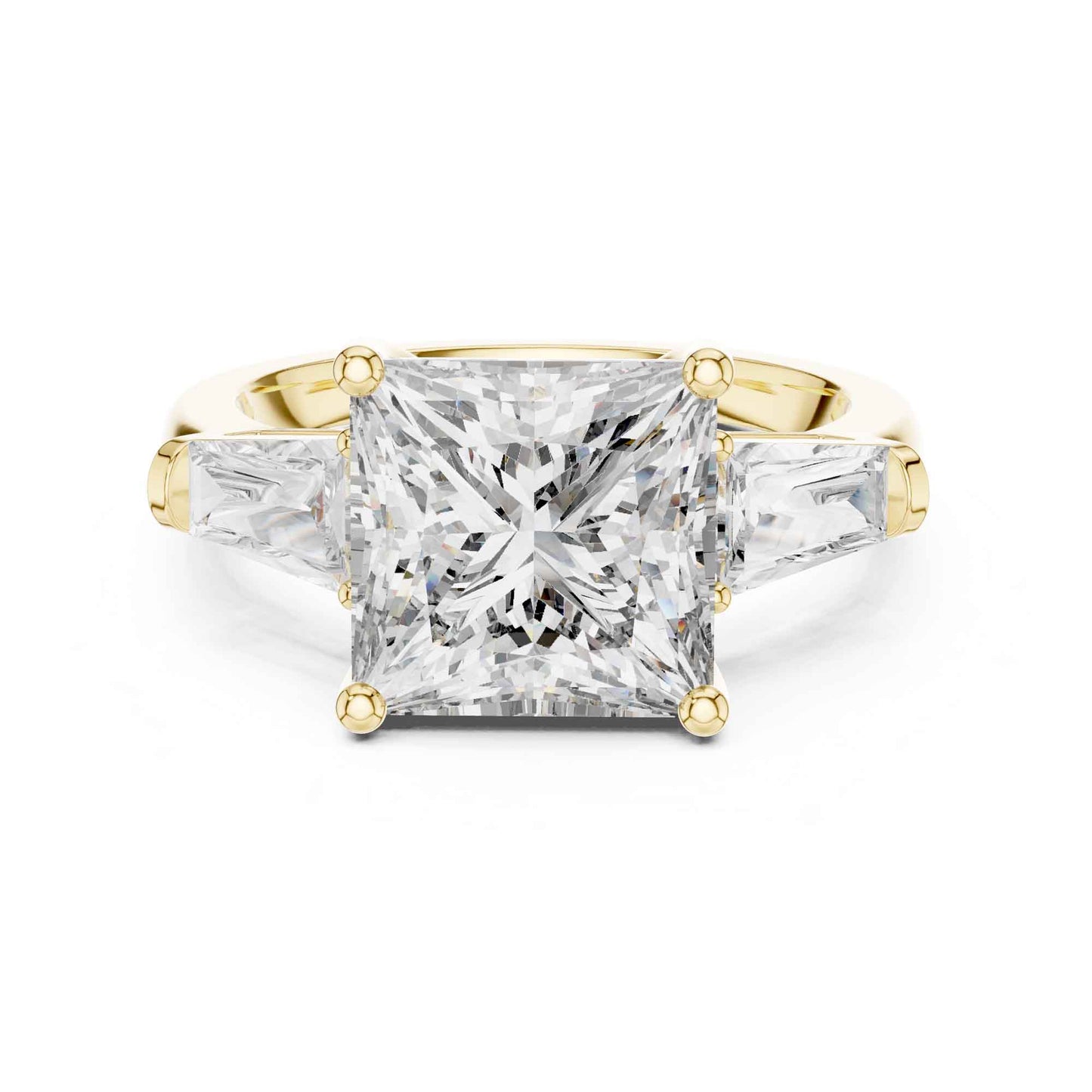 4 Carat Princess Cut Center Diamond with Tapered Side Stones