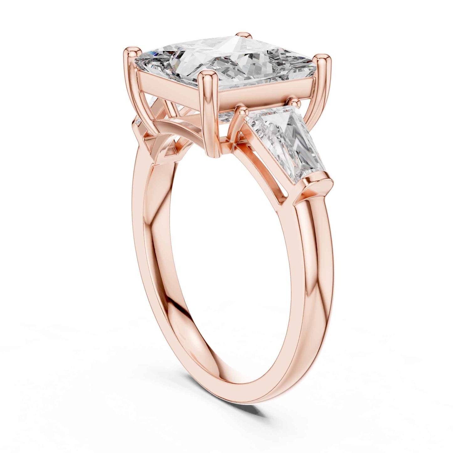 4 Carat Princess Cut Center Diamond with Tapered Side Stones