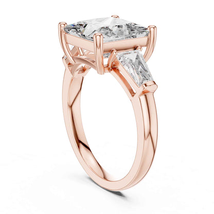 4 Carat Princess Cut Center Diamond with Tapered Side Stones