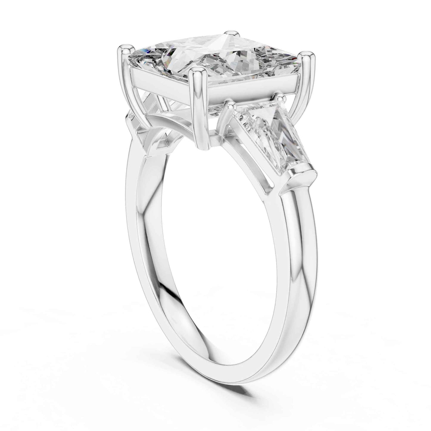4 Carat Princess Cut Center Diamond with Tapered Side Stones