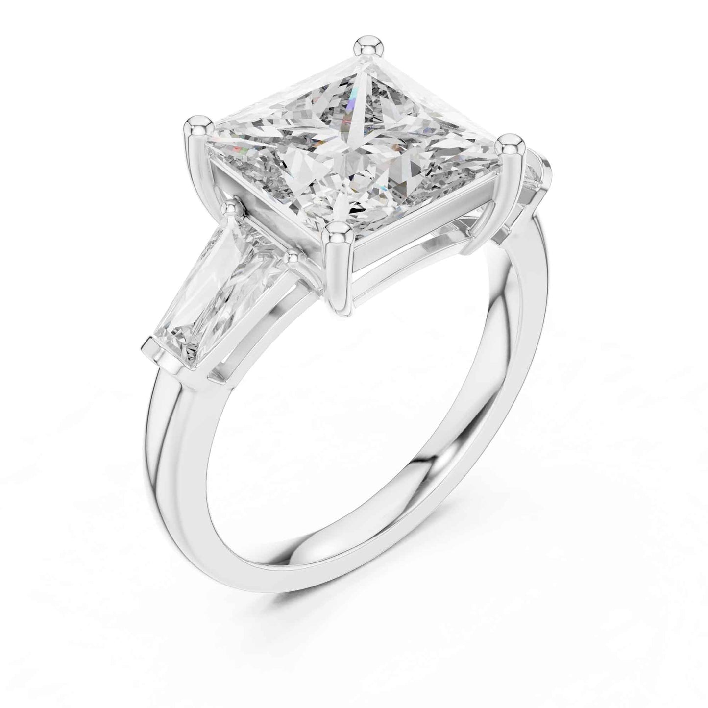 4 Carat Princess Cut Center Diamond with Tapered Side Stones