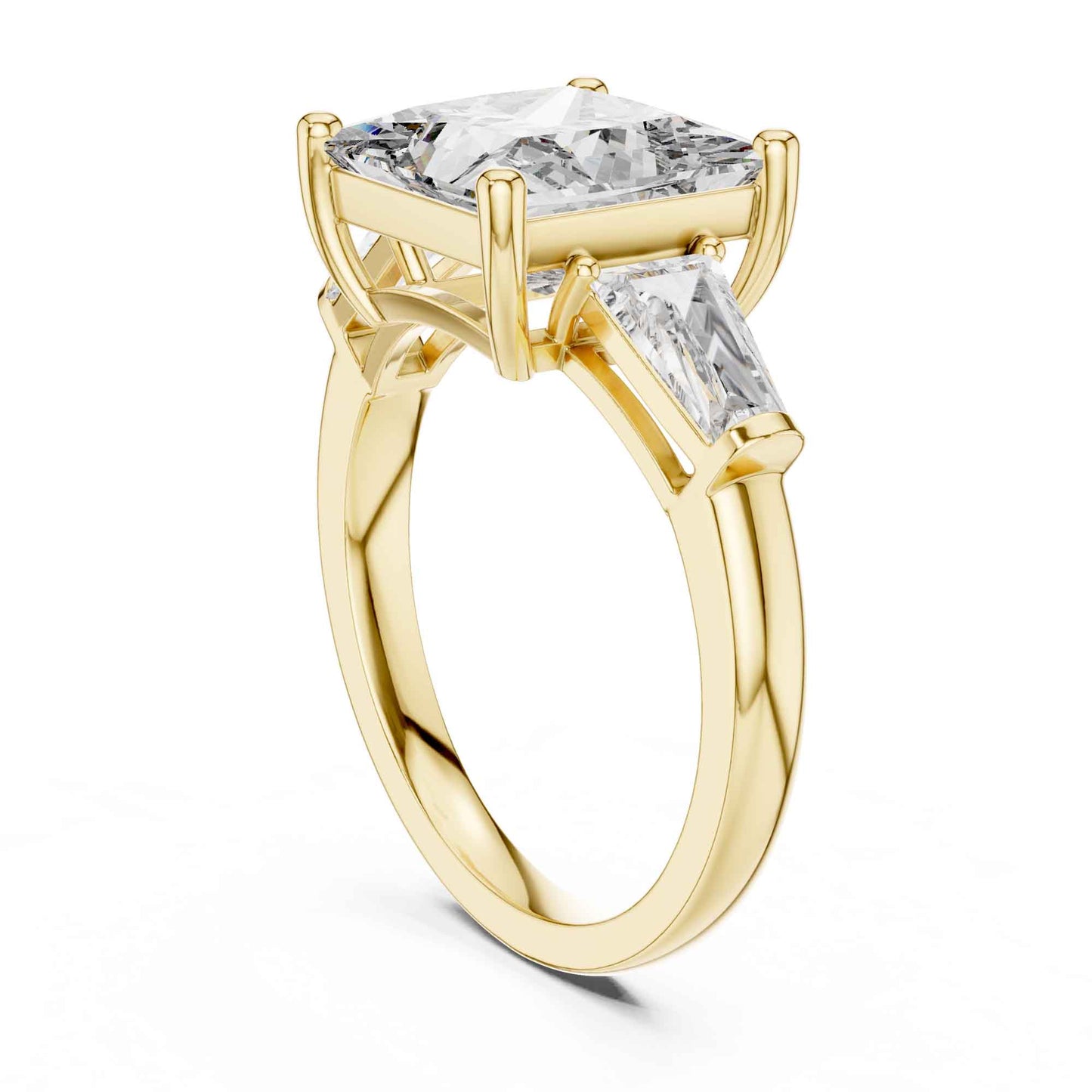 4 Carat Princess Cut Center Diamond with Tapered Side Stones