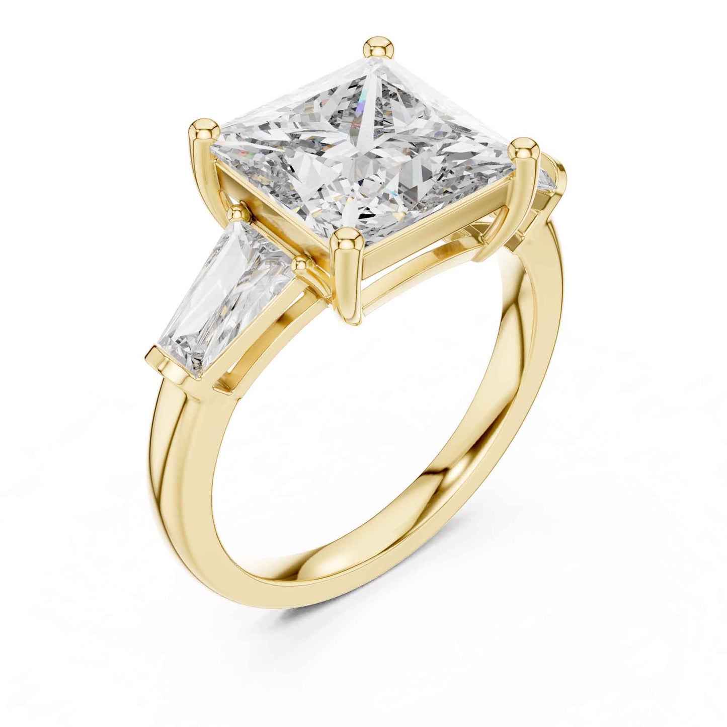 4 Carat Princess Cut Center Diamond with Tapered Side Stones