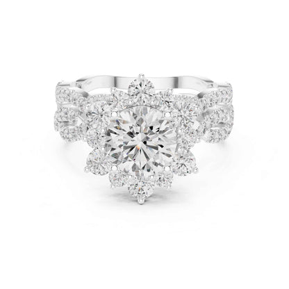 1.5 Carat Round center halo diamond ring with split pavé band