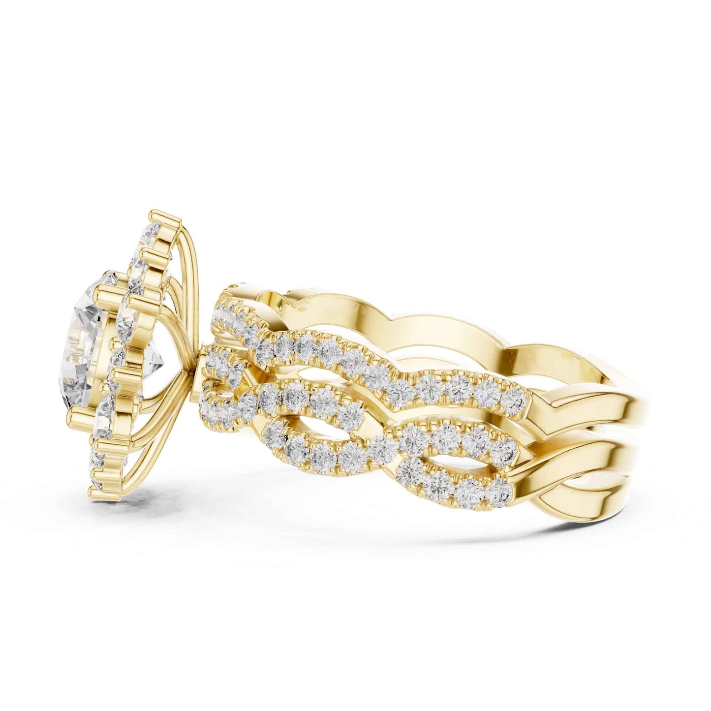 1.5 Carat Round center halo diamond ring with split pavé band