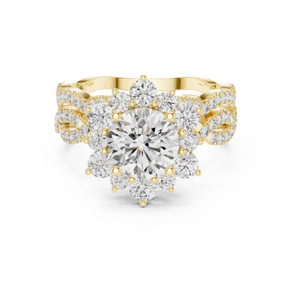 1.5 Carat Round center halo diamond ring with split pavé band