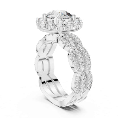 1.5 Carat Round center halo diamond ring with split pavé band