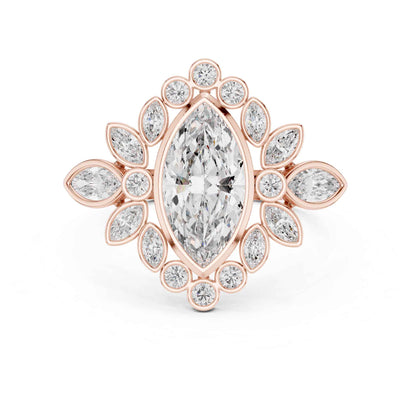 1.5 Carat Marquise center floral halo diamond ring