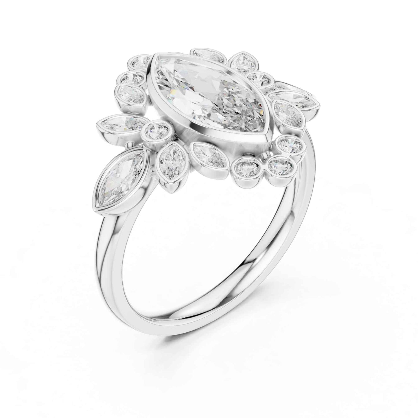 1.5 Carat Marquise center floral halo diamond ring
