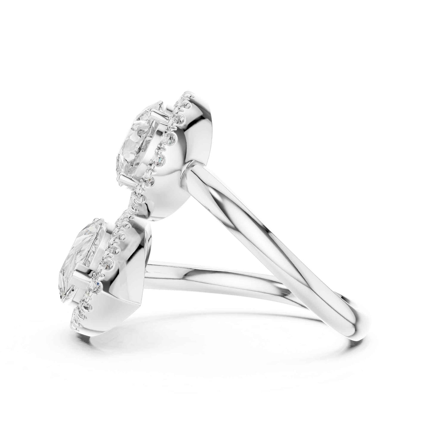 4 Carat Double Pear halo open-style diamond ring