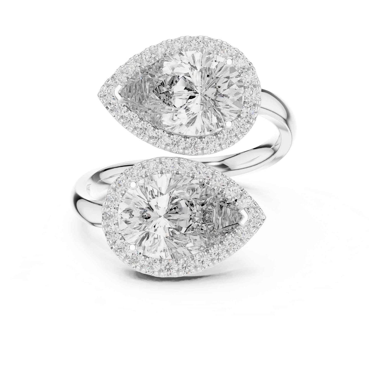 4 Carat Double Pear halo open-style diamond ring