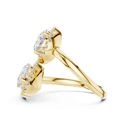 4 Carat Double Pear halo open-style diamond ring