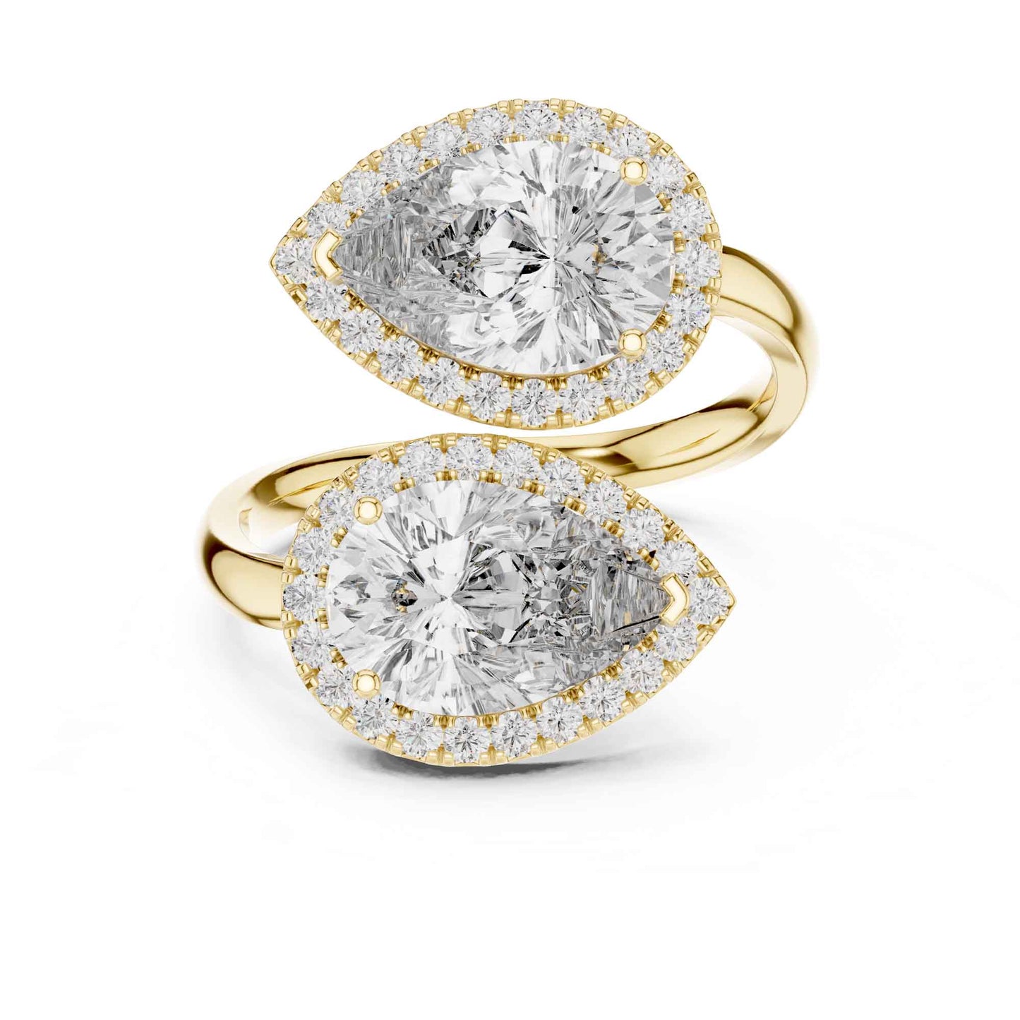 4 Carat Double Pear halo open-style diamond ring