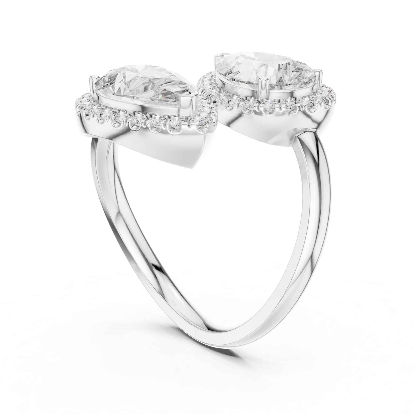 4 Carat Double Pear halo open-style diamond ring