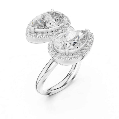 4 Carat Double Pear halo open-style diamond ring