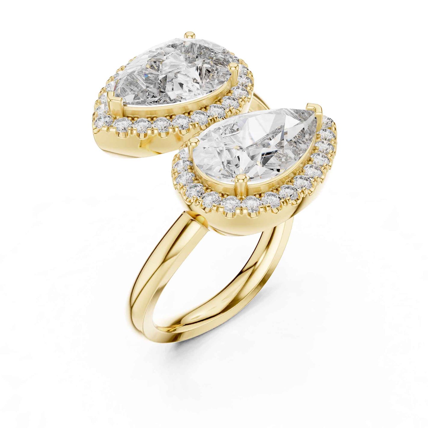 4 Carat Double Pear halo open-style diamond ring
