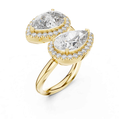 4 Carat Double Pear halo open-style diamond ring