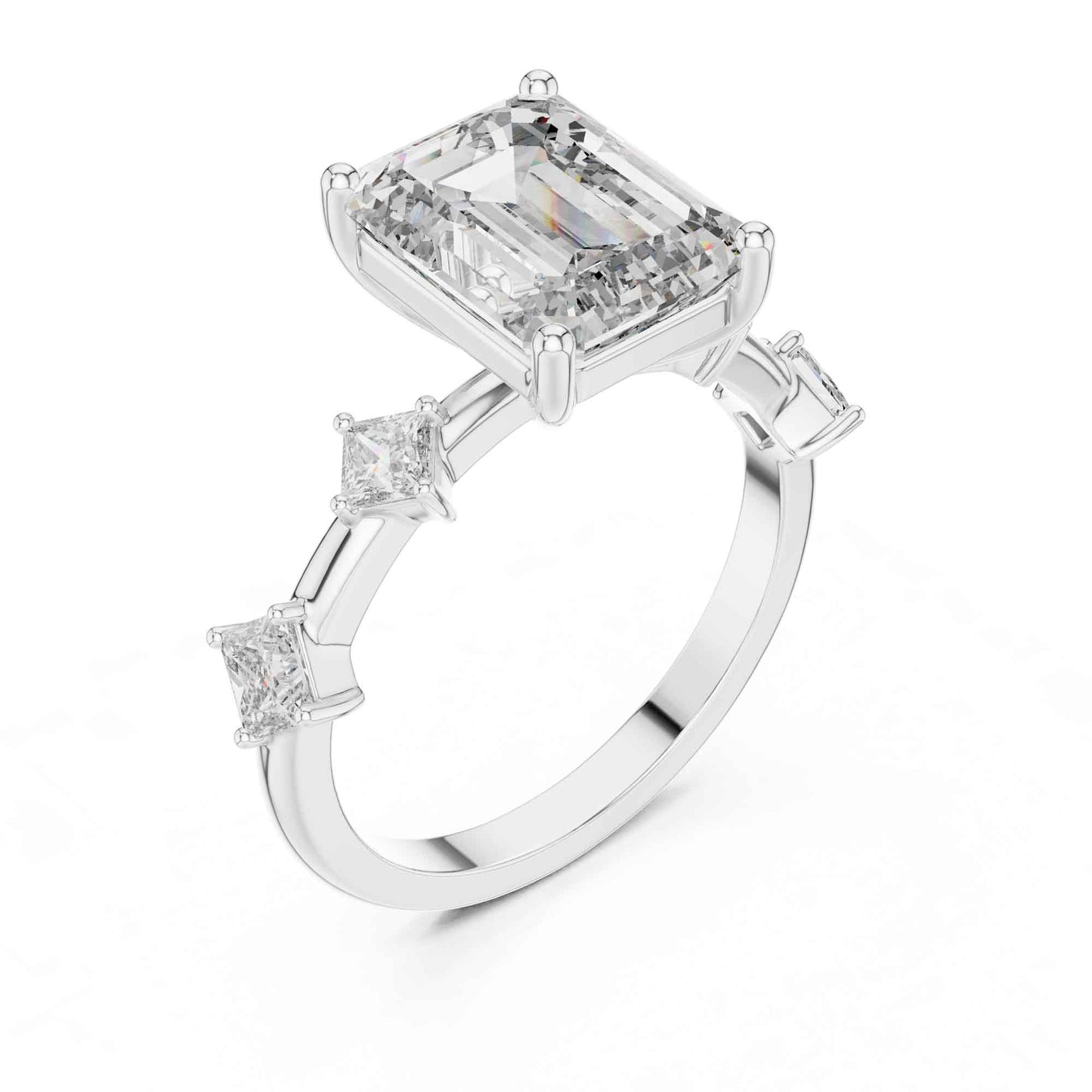 4 Carat Emerald-cut center with princess side diamonds