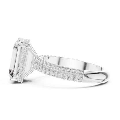5 Carat Emerald Cut Diamond Engagement Ring with Pavé Band