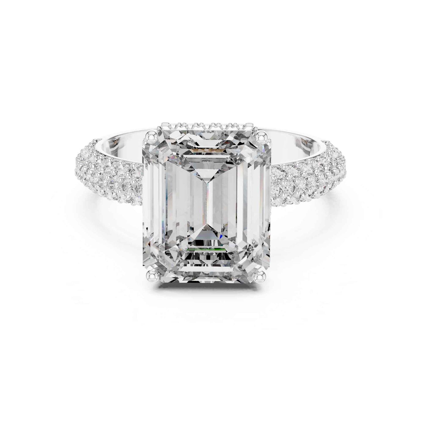 5 Carat Emerald Cut Diamond Engagement Ring with Pavé Band