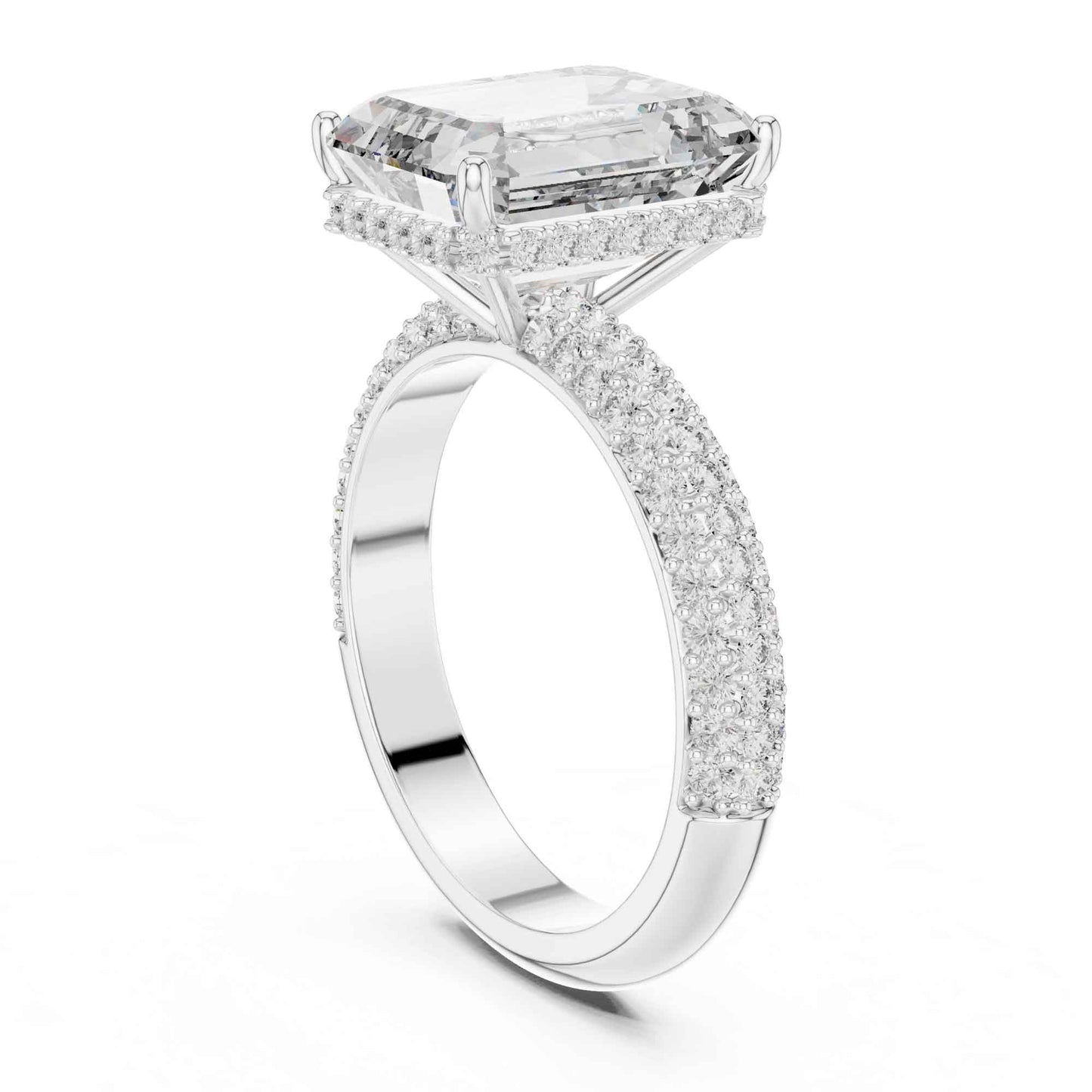 5 Carat Emerald Cut Diamond Engagement Ring with Pavé Band