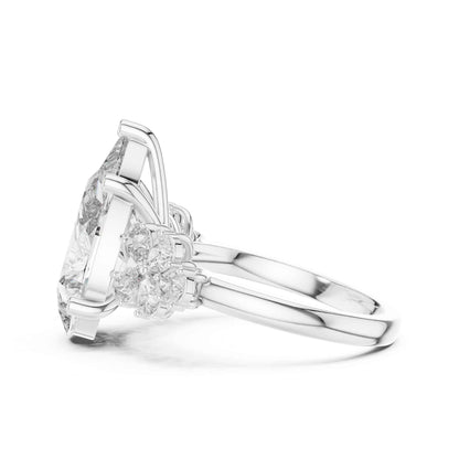 6 Carat Pear Cut Diamond Engagement Ring with Floral Side Accents