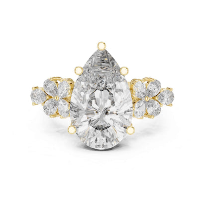 6 Carat Pear Cut Diamond Engagement Ring with Floral Side Accents