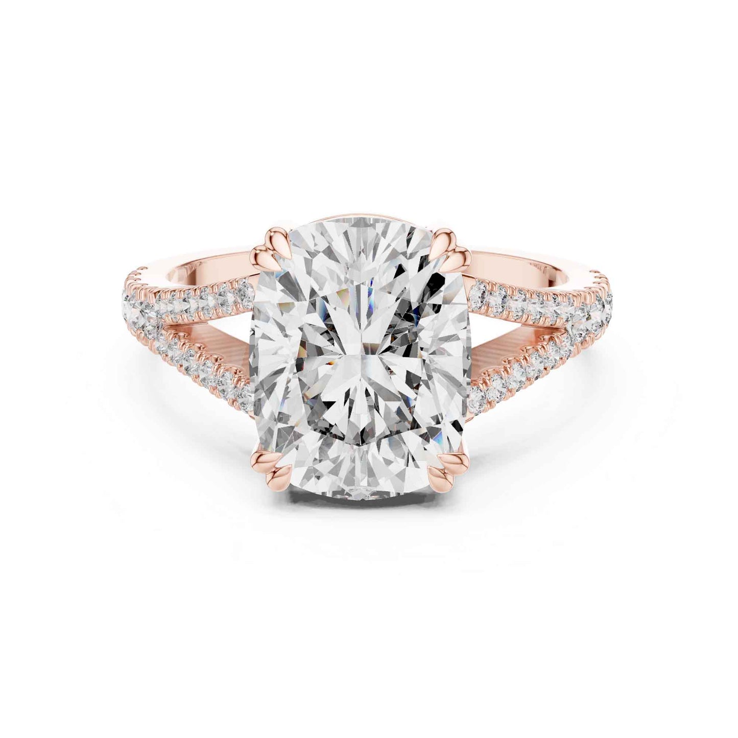 5 Carat Cushion Cut Diamond Engagement Ring with Split Shank Pavé Band
