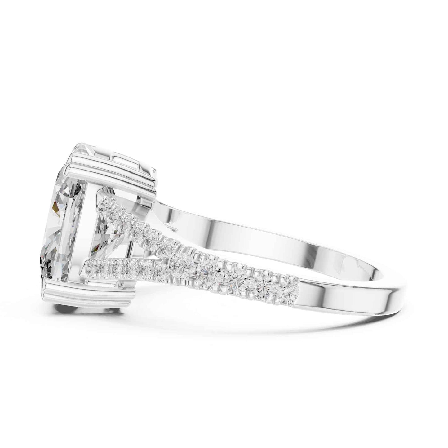 5 Carat Cushion Cut Diamond Engagement Ring with Split Shank Pavé Band