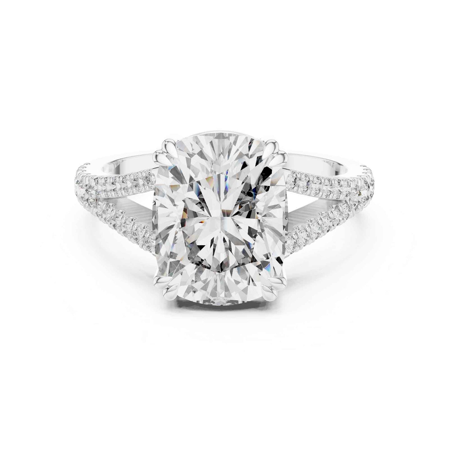 5 Carat Cushion Cut Diamond Engagement Ring with Split Shank Pavé Band