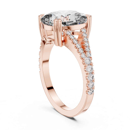 5 Carat Cushion Cut Diamond Engagement Ring with Split Shank Pavé Band