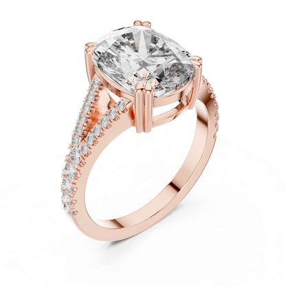 5 Carat Cushion Cut Diamond Engagement Ring with Split Shank Pavé Band