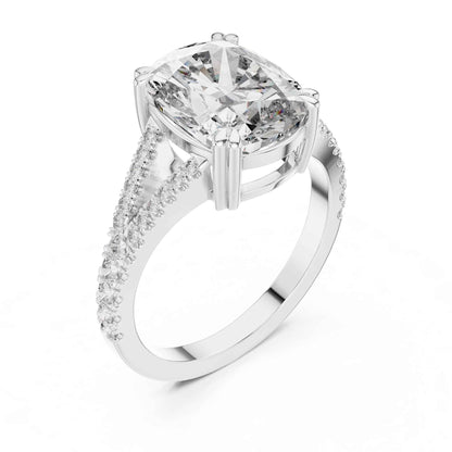 5 Carat Cushion Cut Diamond Engagement Ring with Split Shank Pavé Band