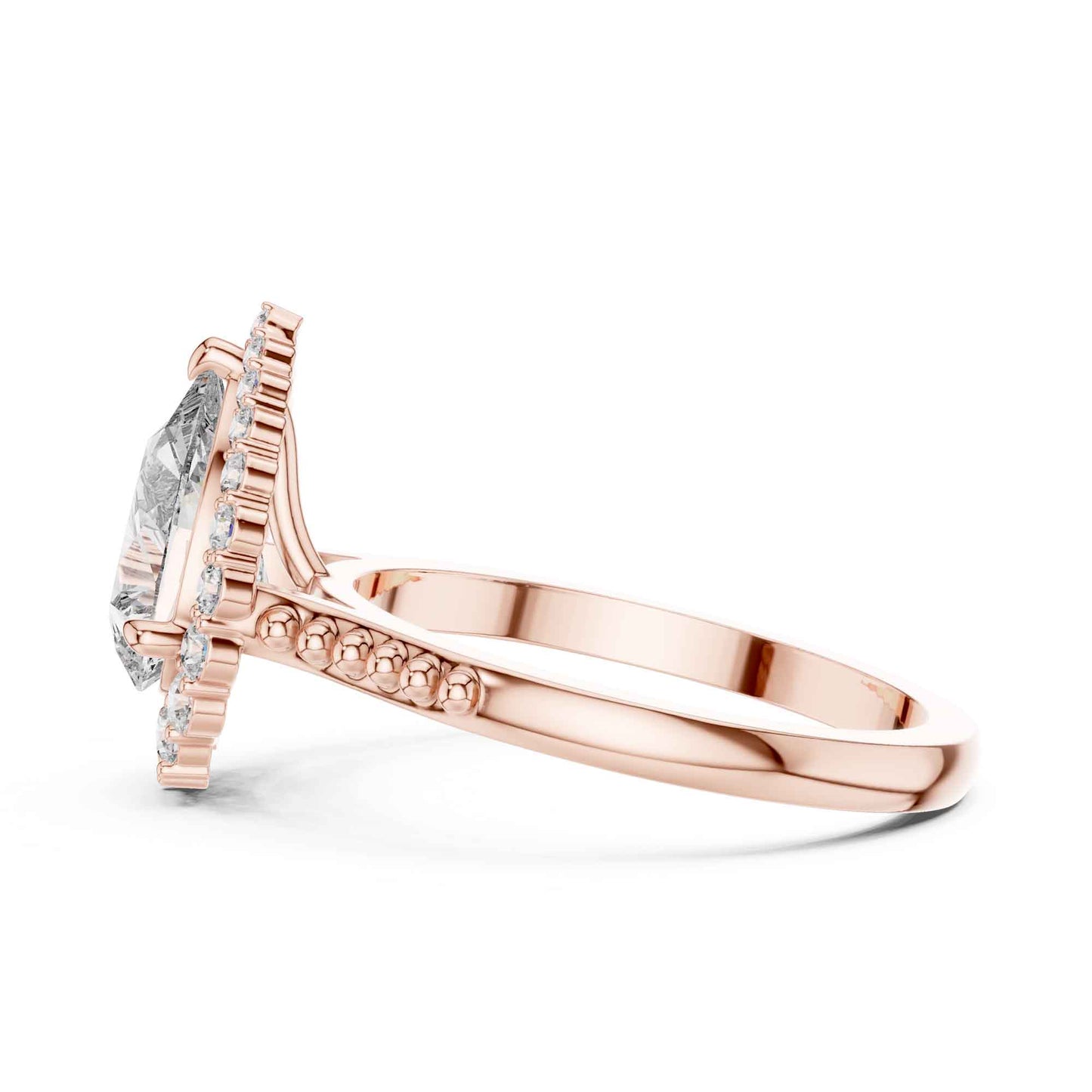 2 Carat Elegant Pear-Cut Diamond Halo Engagement Ring with Beaded Band