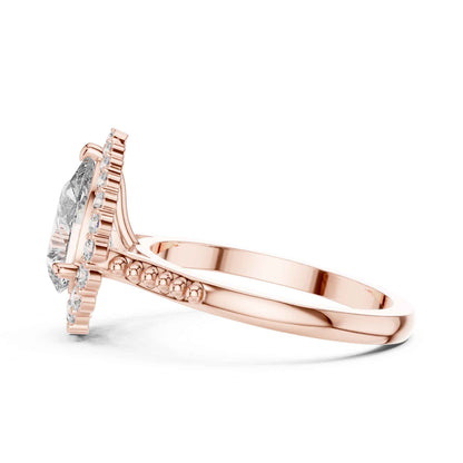2 Carat Elegant Pear-Cut Diamond Halo Engagement Ring with Beaded Band