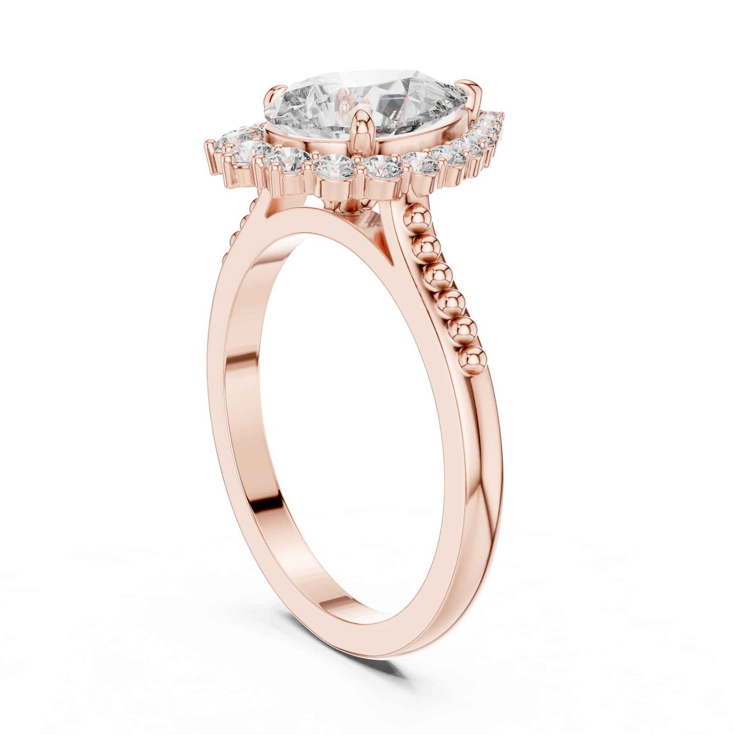 2 Carat Elegant Pear-Cut Diamond Halo Engagement Ring with Beaded Band