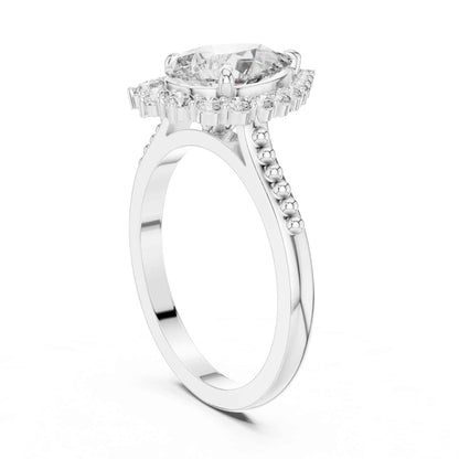 2 Carat Elegant Pear-Cut Diamond Halo Engagement Ring with Beaded Band