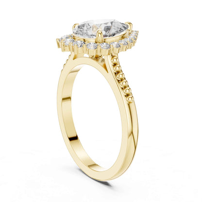 2 Carat Elegant Pear-Cut Diamond Halo Engagement Ring with Beaded Band