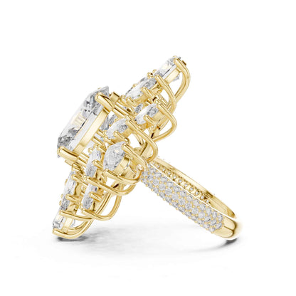 4 Carat Luxurious Oval-Cut Diamond Floral Cluster Statement Ring