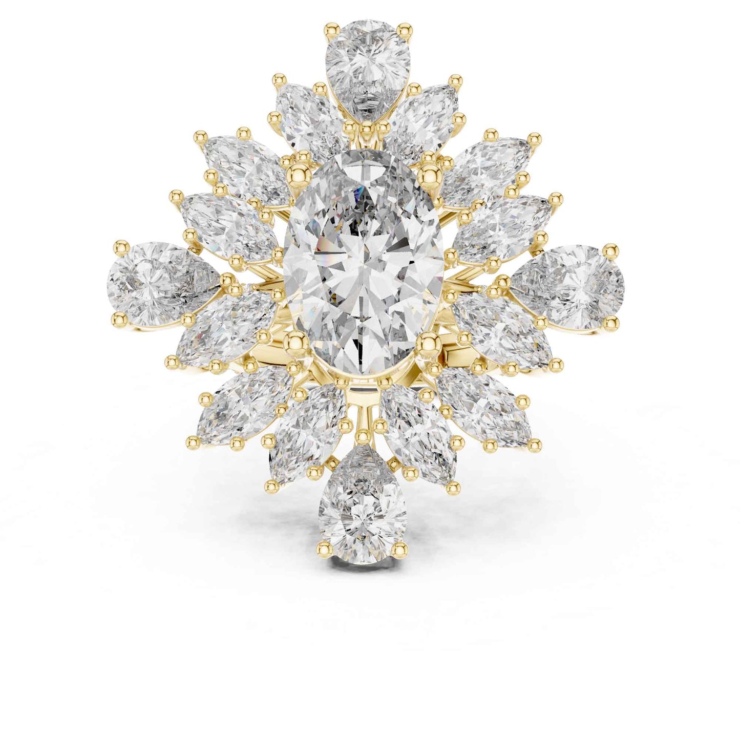 4 Carat Luxurious Oval-Cut Diamond Floral Cluster Statement Ring
