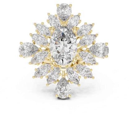4 Carat Luxurious Oval-Cut Diamond Floral Cluster Statement Ring