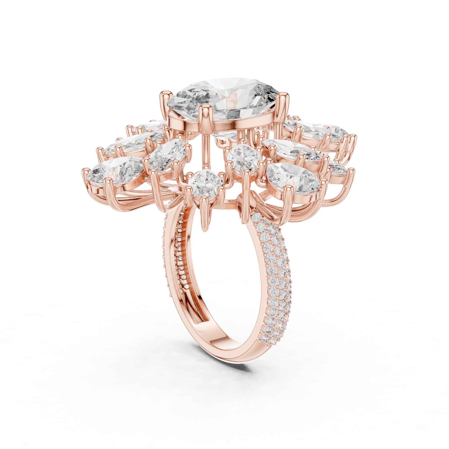 4 Carat Luxurious Oval-Cut Diamond Floral Cluster Statement Ring