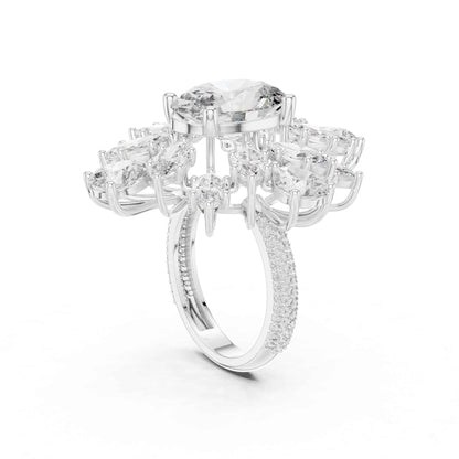 4 Carat Luxurious Oval-Cut Diamond Floral Cluster Statement Ring