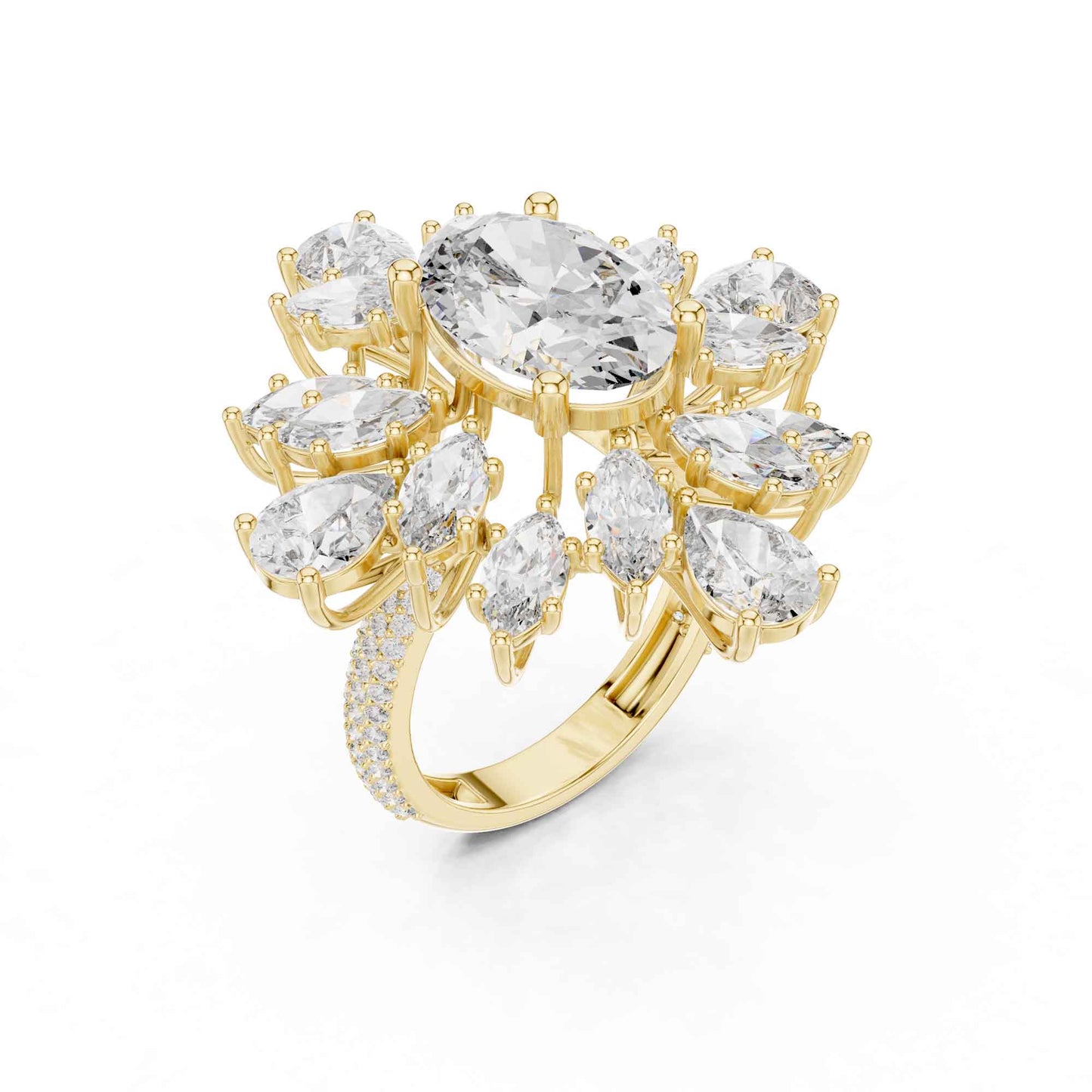 4 Carat Luxurious Oval-Cut Diamond Floral Cluster Statement Ring