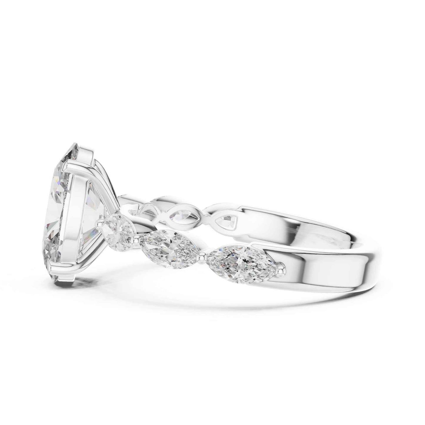 2 Carat Elegant Oval-Cut Diamond Ring with Marquise Side Accents