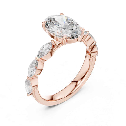 2 Carat Elegant Oval-Cut Diamond Ring with Marquise Side Accents