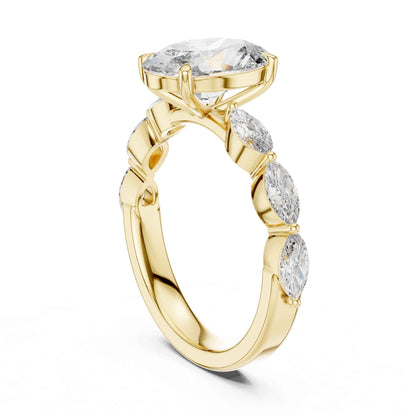 2 Carat Elegant Oval-Cut Diamond Ring with Marquise Side Accents