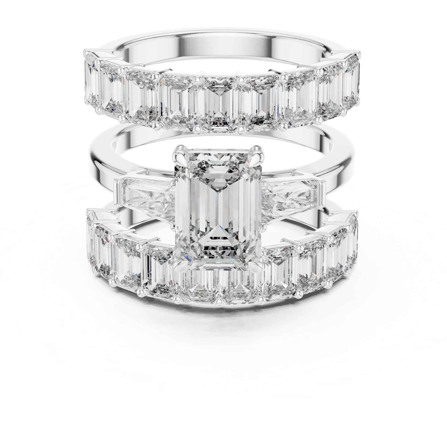 2 Carat Emerald-Cut Diamond Bridal Set with Matching Eternity Bands