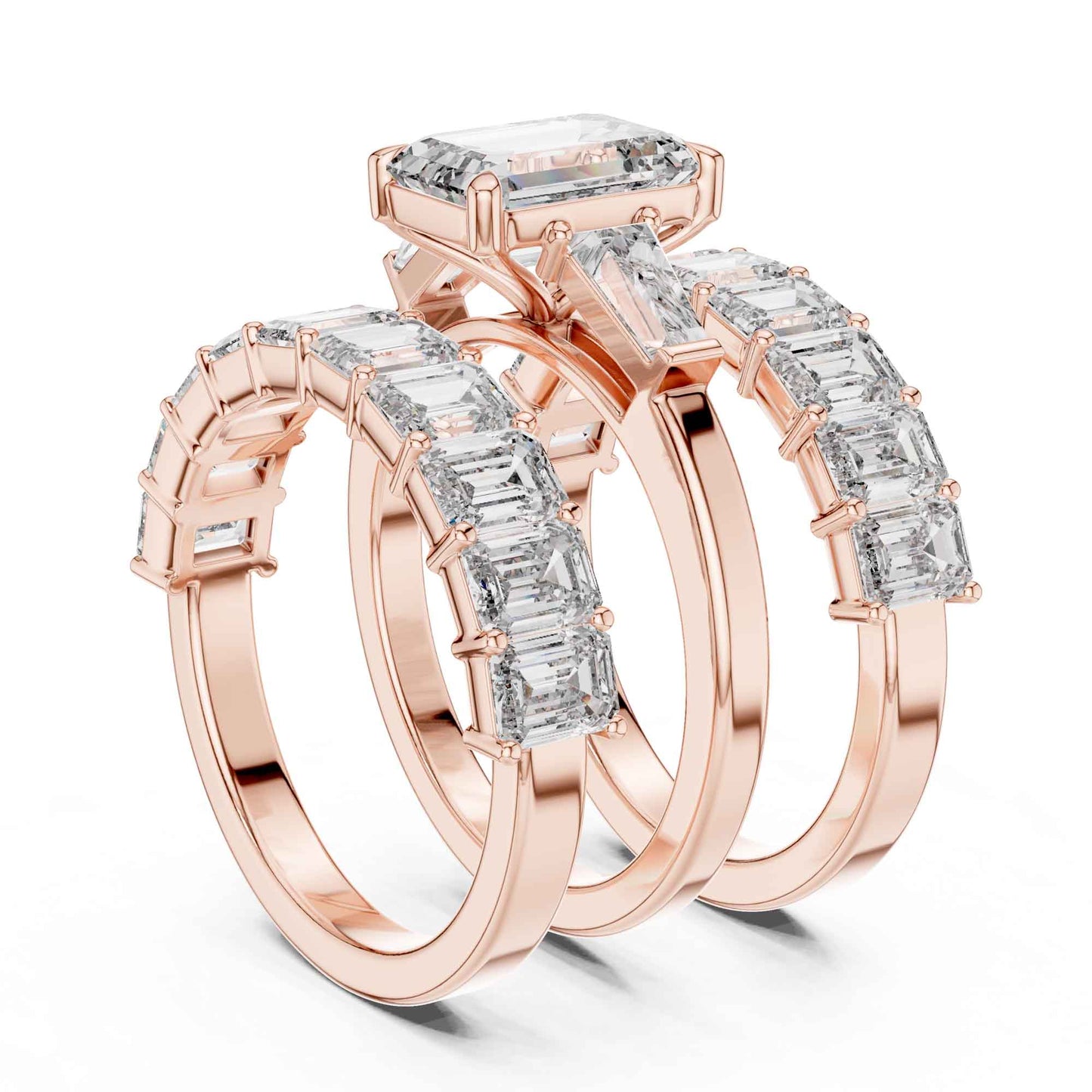 2 Carat Emerald-Cut Diamond Bridal Set with Matching Eternity Bands